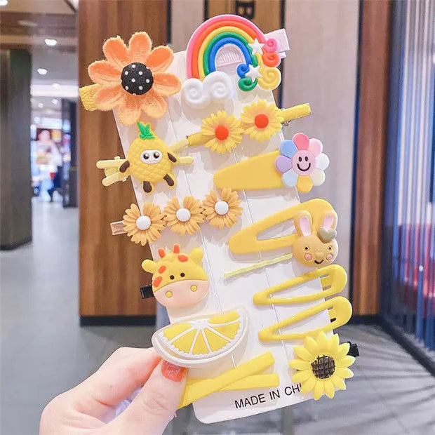 14Pcs Cartoon Baby Hair Clip Set Flower Fruit Baby Girl Barrettes Bangs Hairpins Kids Hair Accessories