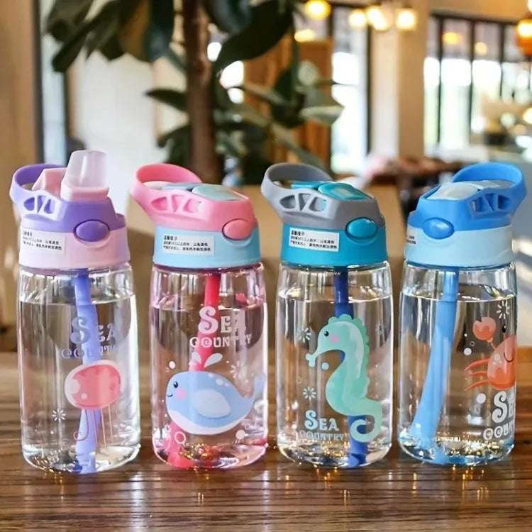 480ML Kids Handheld Portable Cartoon Pattern Water Sippy Cup Feeding Cup with Straws Leakproof Bottle For Outdoor Sports
