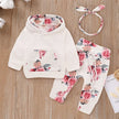 0-18 Months Toddler Baby Girl 3PCS Hooded Clothes Set Flowers Print Long Sleeve Top+Pant+Bowknot Headband Fashion Autumn Outfit