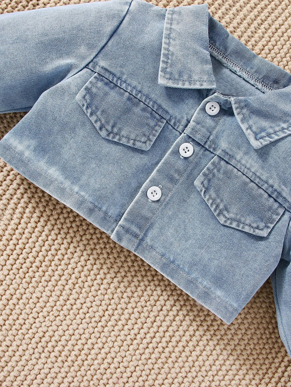 3pieces Four Seasons Leisure Travel Vacation Comfortable Denim Long Sleeve + Floral Dress Set With Halter Sweet Fashion