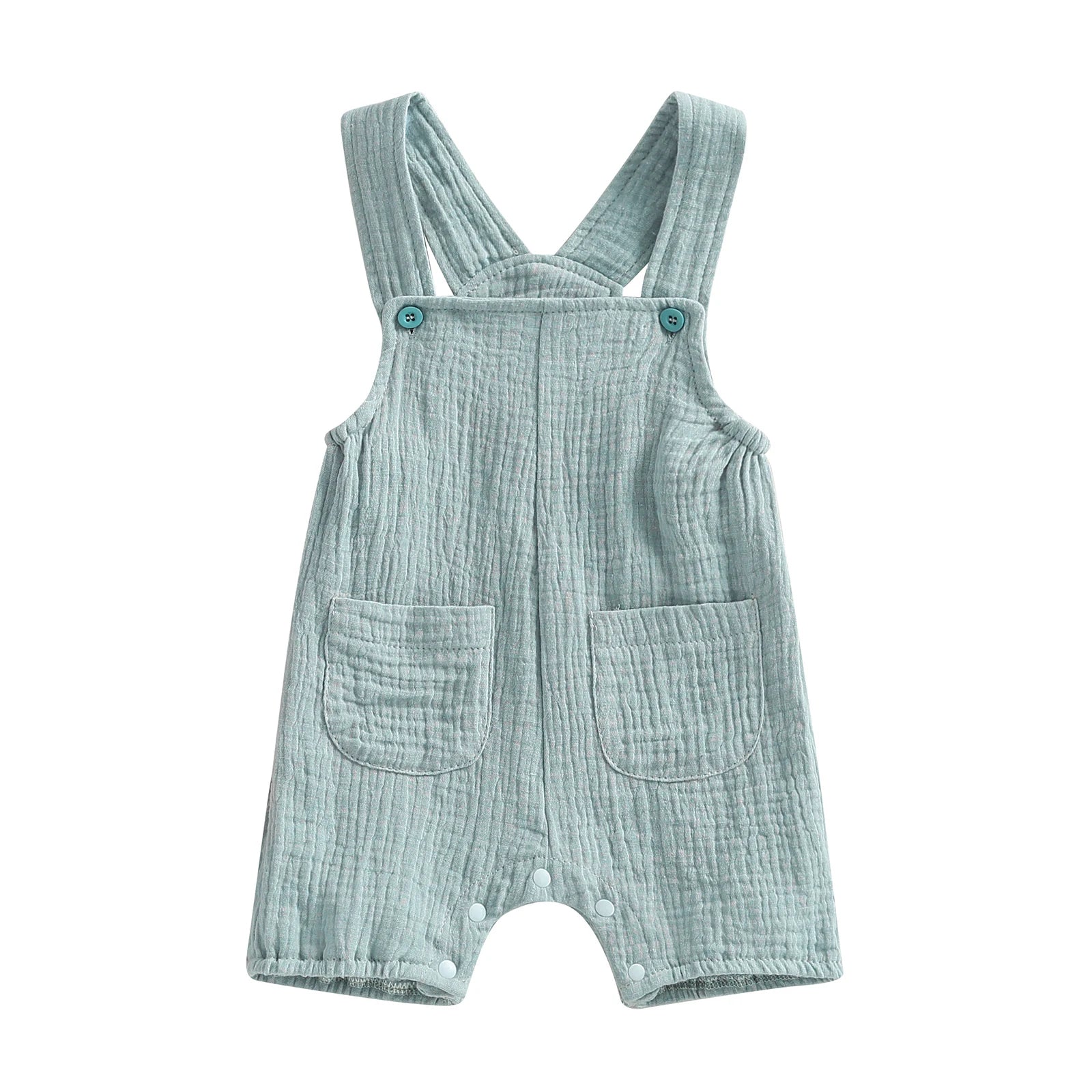 pudcoco Baby Summer Suspenders Jumpsuit Solid Color Sleeveless Romper with Pockets for Newborn Infant Boy Girls