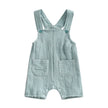 pudcoco Baby Summer Suspenders Jumpsuit Solid Color Sleeveless Romper with Pockets for Newborn Infant Boy Girls