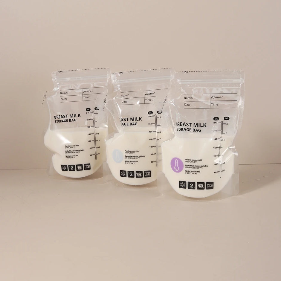 60 Pack Temperature Sensitive Breast Milk Storage Bags -Food Grade PE, Transparent with Measurement Lines,  Disposable & Leakpro