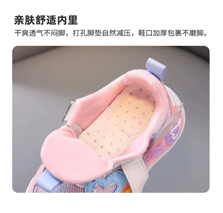 Disney Children Led Shoes Kids Girls Sneakers Frozen Elsa Princess Lighting Shoes Pink Purple Casual Sports Shoes Size 21-31
