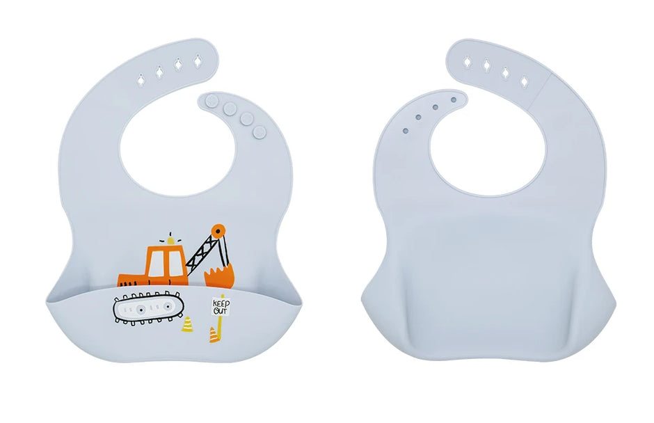 Waterproof Bibs For Kids Feeding Baby Eating Stuff Soft Silicone Babeast Cartoon Printed Adjustable Baby Tasting Feeding Bibs