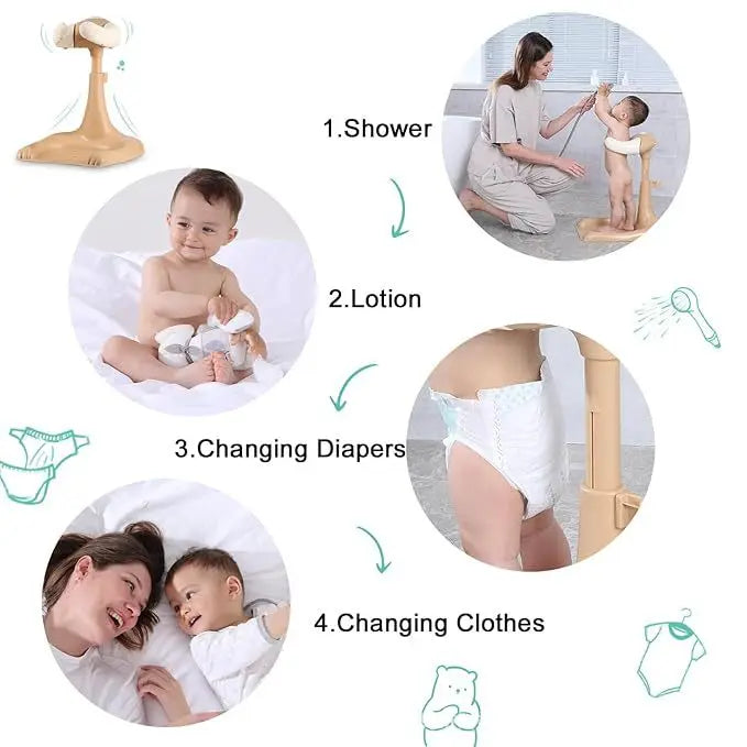 Baby Standing Bath Adjustable Height hildren's Bath Device Bath Stand Folding Shower for New born 0-6 Months Infants