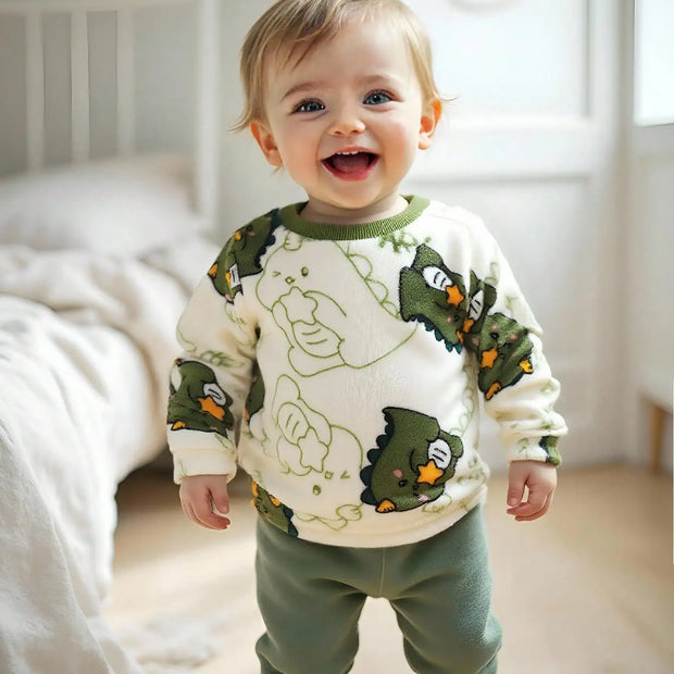 A Cute And Warm Plush Top For Boys In Autumn And Winter And A Dinosaur Print Sweater For Newborns And Babies