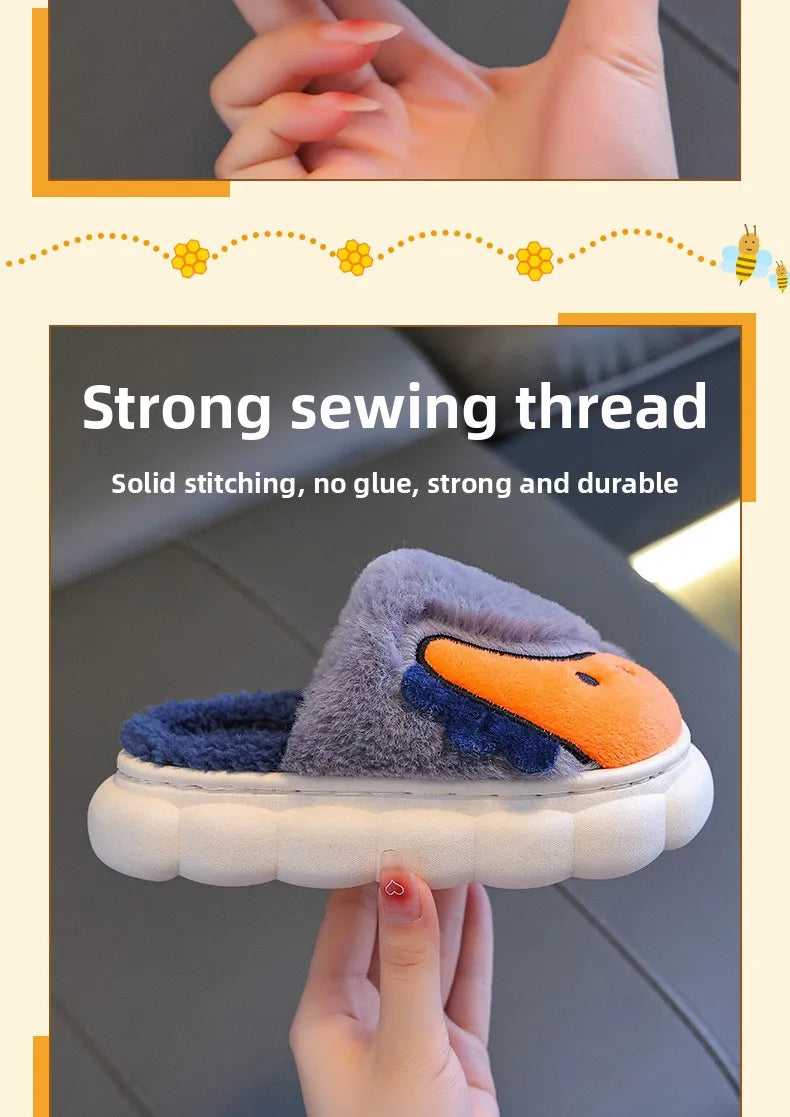 Winter children's cotton slippers for boys and girls, anti slip and warm bags, and parent-child fuzzy and plush home baby cotton