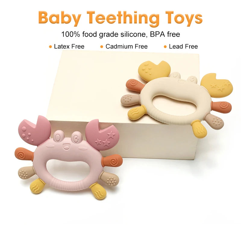 Crab-Shaped Baby Teether  Food-Grade Silicone Teething Toy  BPA-Free Chillable Infant Teether for Sore Gums 0-24 Months