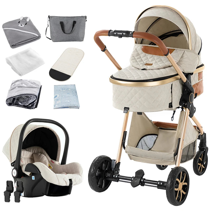 Baby Stroller 3‑in‑1 Travel System Pushchair Lightweight Pram from Birth All‑Terrain Baby Buggy Compact Fold Stroller Summer