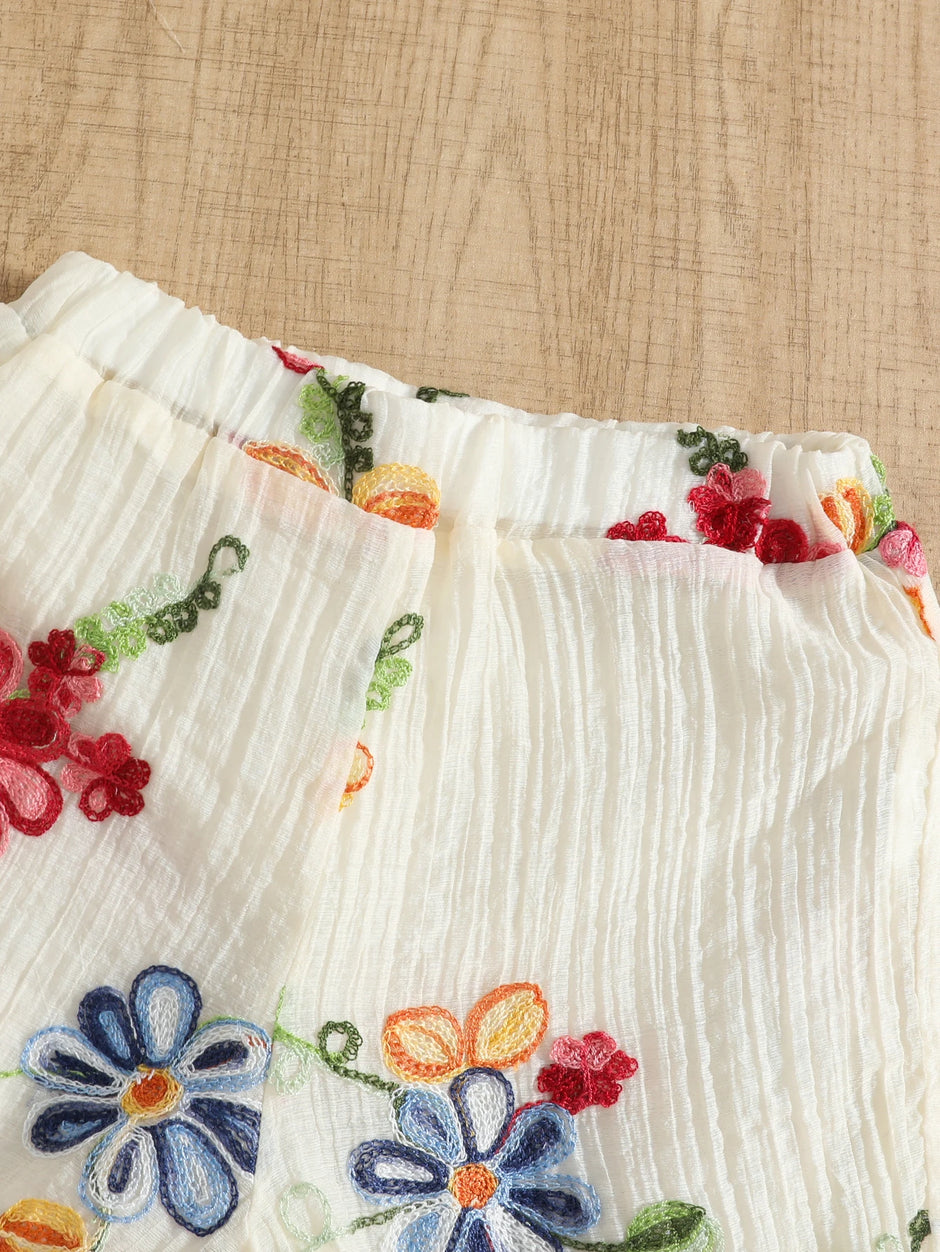 Summer New Arrival Girls' Colorful Embroidered Lace Floral Embroidery Craftsmanship Double-Layer Sleeveless Short-Sleeve Top & E