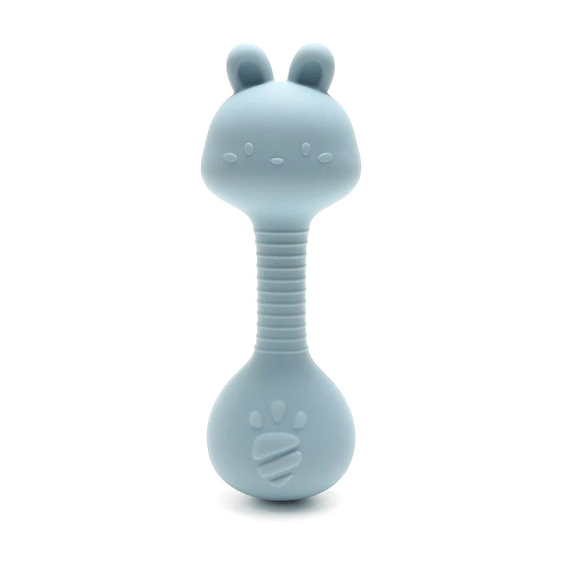 Food-Grade Baby Bunny Silicone Rattle Teether – Dumbbell Shape for Easy Grip, Handheld Toy for Infants