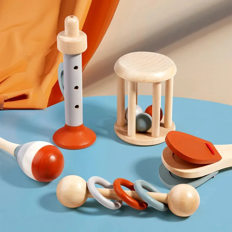 Baby Wooden Musical Instrument Toy Handheld Bell Ringing Rattle for Toddlers Sensory Development Early Childhood Education