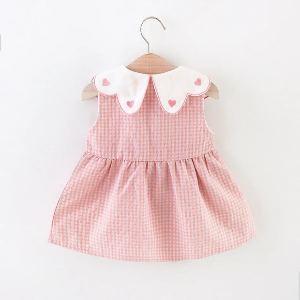 2PCS/SETSummer Girls' Dress New Foreign Trade Sweet Love Embroidered Lapel Simple Plaid Tank Top Skirt Strap Bag