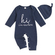 Citgeett Autumn Infant Baby Boy Romper Casual Letter Print Long Sleeve Jumpsuit Beanies Hat Set Fall Outfit Clothes