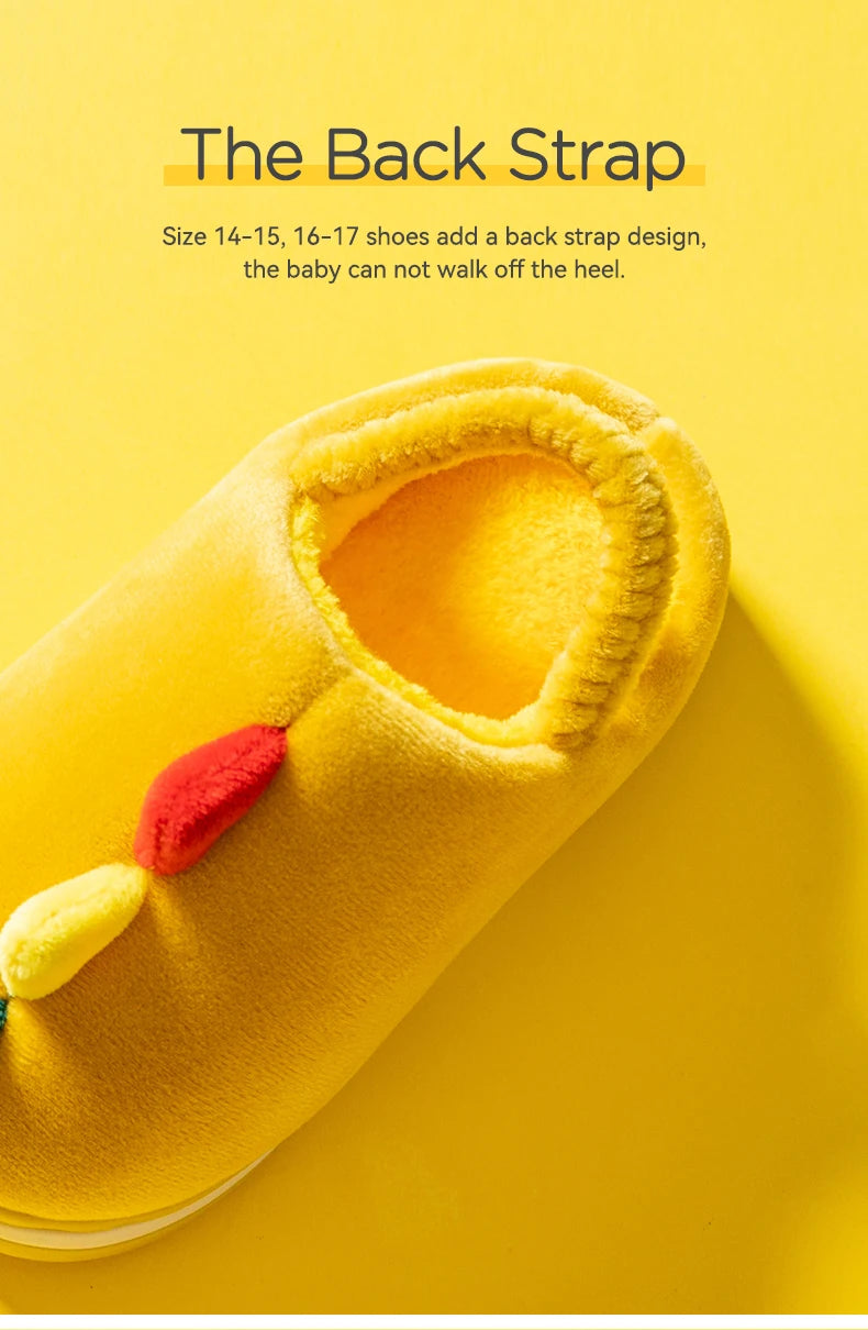 Boys Girls Winter Home Cotton Shoes Cartoon Dinosaur Embroidery Plush Slippers Back Wrap Soft Sole Non-slip Indoor Warm Shoes