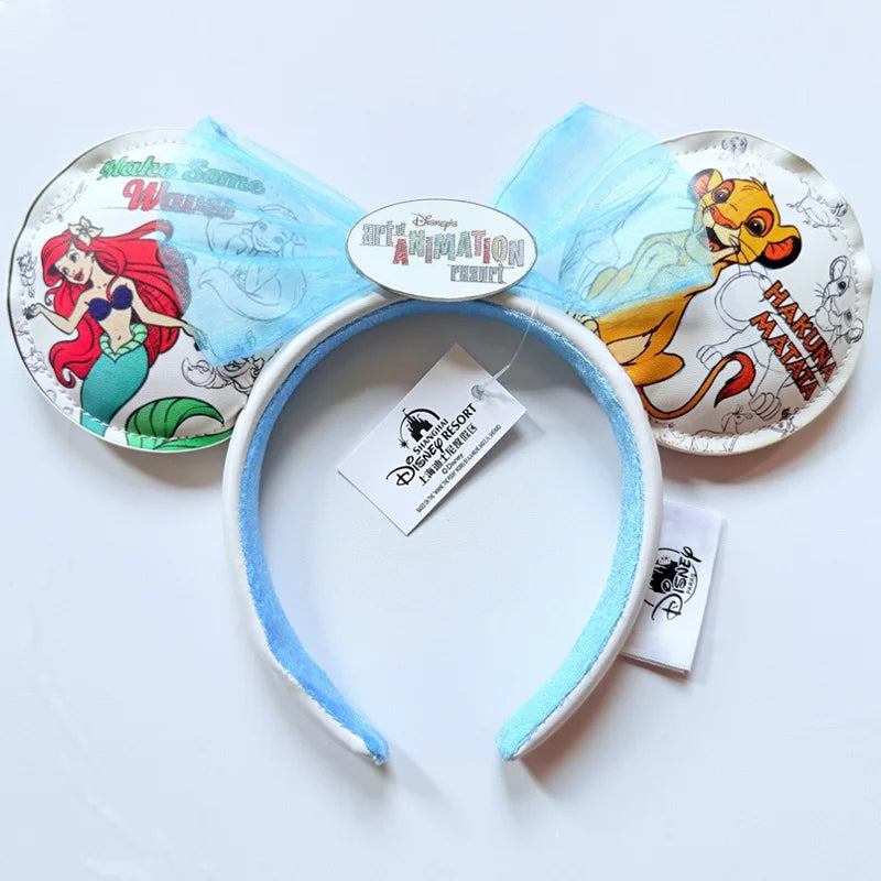Disney Princess Headband Mickey Ear Rapunzel Snow White Sequin Bow Hair Hoop Gift Girl Accessories Halloween Gift Christmas Jack