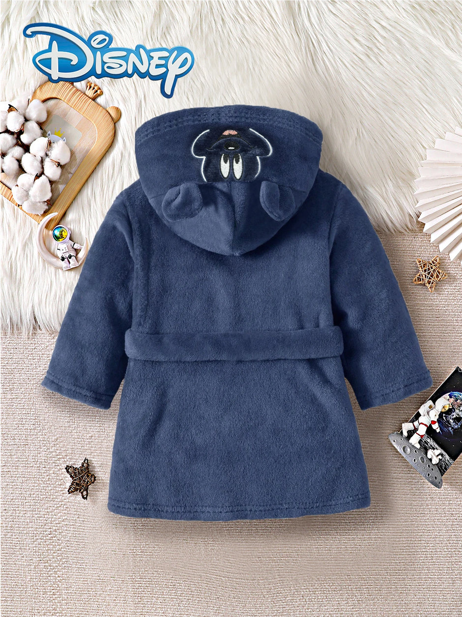 【Officially Licensed】Disney Mickey Mouse Spring and Autumn Style Baby Boy Home Robe Cute Cartoon Mickey Mouse Head Print Belted Hooded Robe Children's Daily Casual Skin-Friendly Soft Warm Comfortable Children's Clothing B