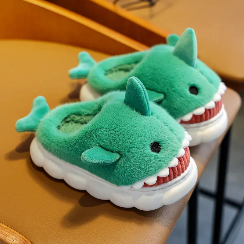 Children Cotton Slippers Baby Boy Shoes Autumn Winter Cute Cartoon Small Shark Child Slipper Home Indoor Anti-slip Platform Shoe