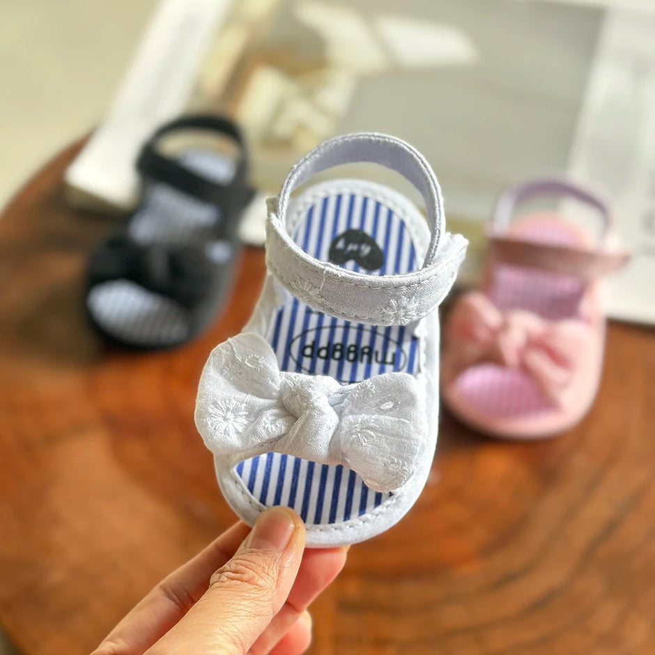Infant Baby Girls Summer Sandals with Flower Soft Sole Newborn Toddler First Walker Crib Dress Shoes