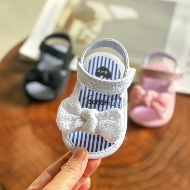 Infant Baby Girls Summer Sandals with Flower Soft Sole Newborn Toddler First Walker Crib Dress Shoes