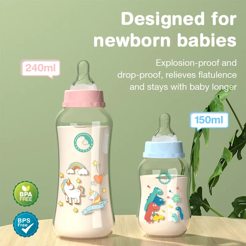 MAMIJOY Baby Bottle Milk Bottle 150/240ml Baby Milk Bottle Silicone Pacifier BPA Free Newborn Baby Bottles BB01