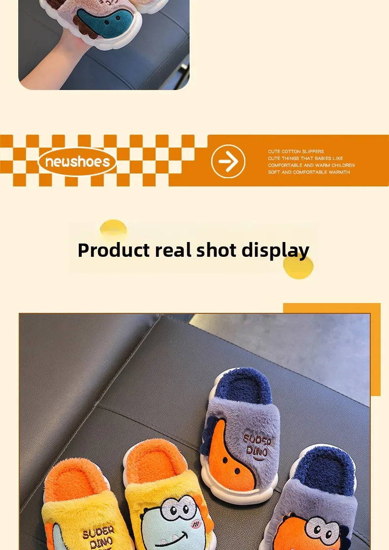 Winter children's cotton slippers for boys and girls, anti slip and warm bags, and parent-child fuzzy and plush home baby cotton