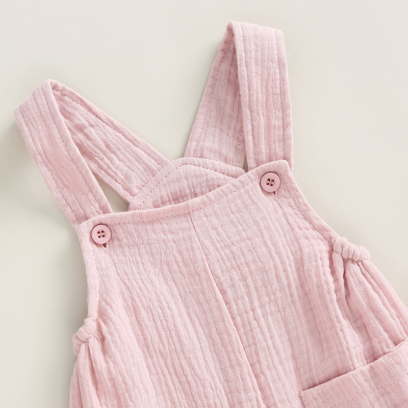 pudcoco Baby Summer Suspenders Jumpsuit Solid Color Sleeveless Romper with Pockets for Newborn Infant Boy Girls