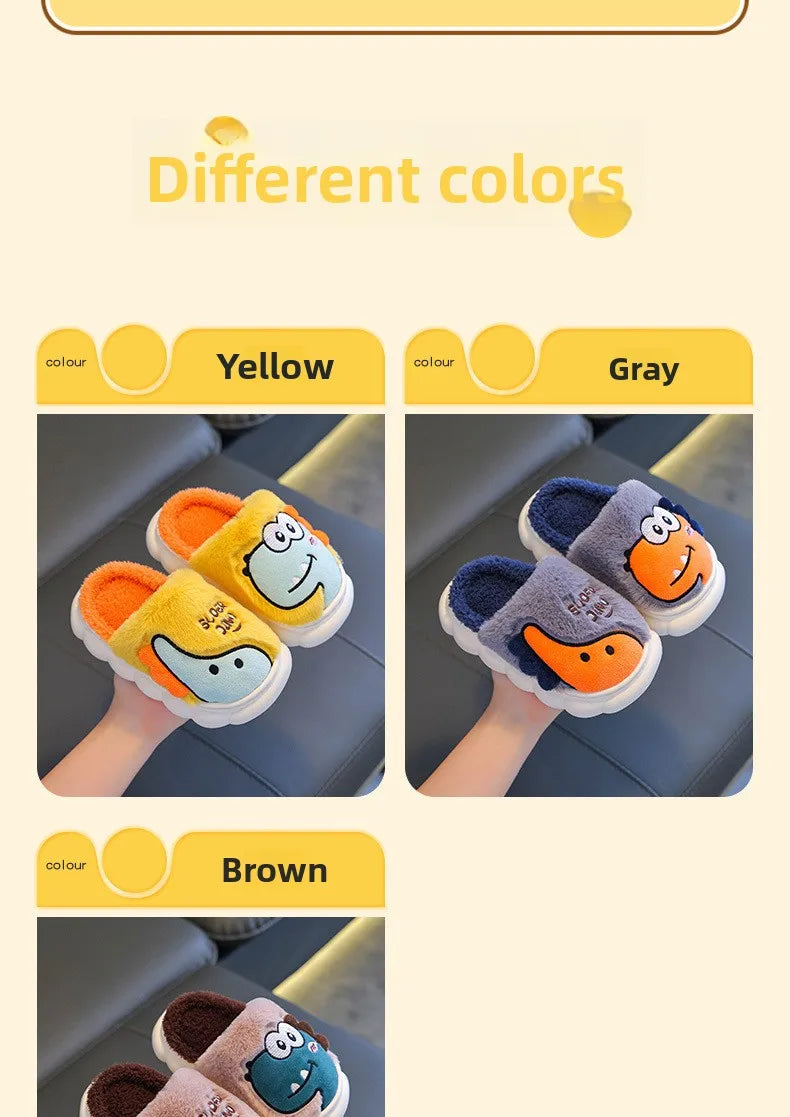 Winter children's cotton slippers for boys and girls, anti slip and warm bags, and parent-child fuzzy and plush home baby cotton