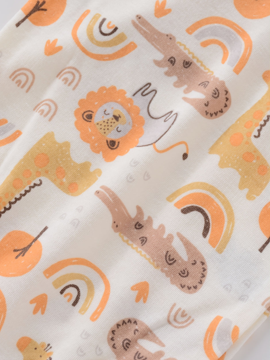 4PCS Newborn Infant Romper Short Sleeve Round Neck Cartoon Animal Flowers Print Bodysuit Onesies For Baby Boys And Girls Clothes