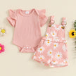 0-18months infant Girls Shorts Set Short Sleeve Romper Flower Print Suspender Shorts Summer Outfit for Baby girls