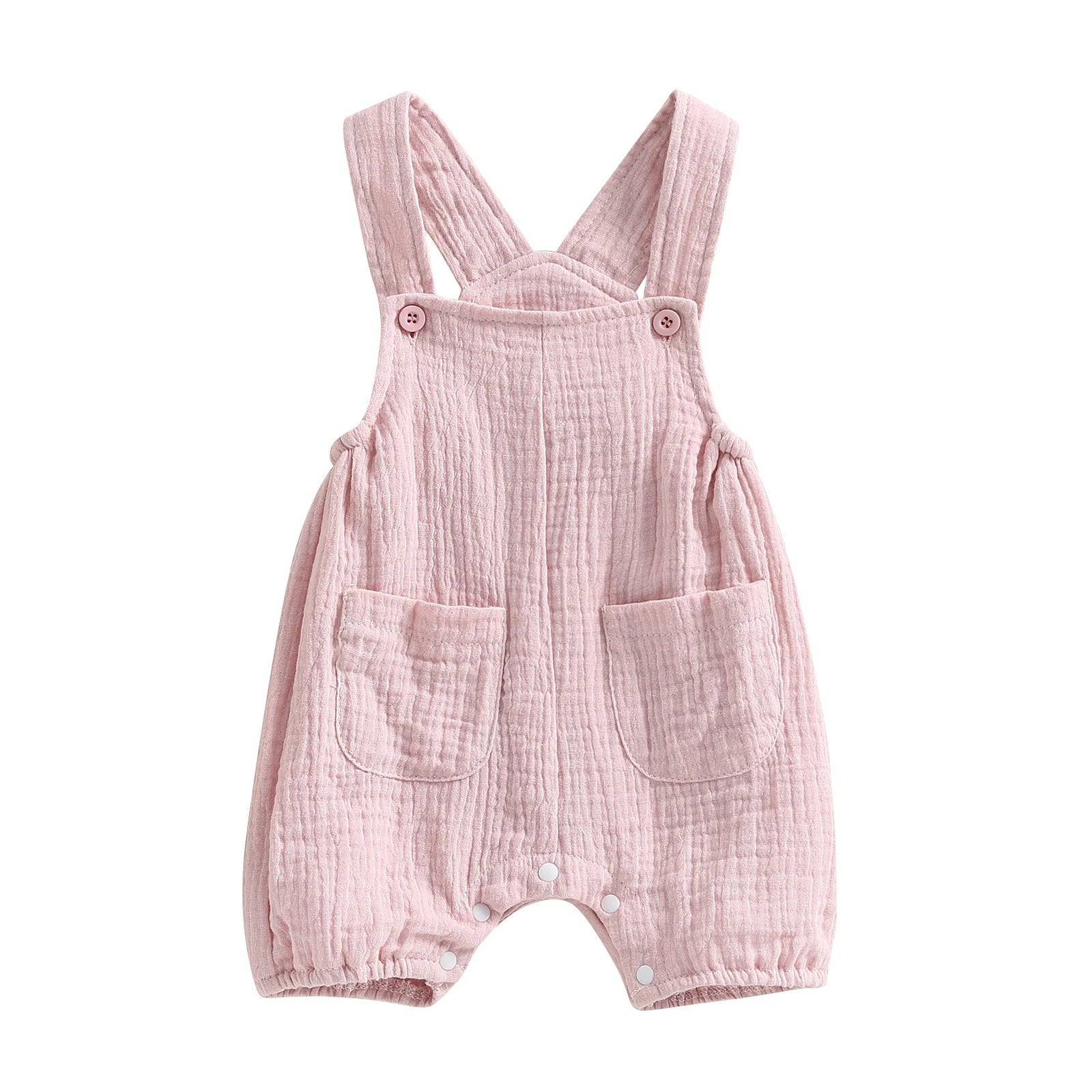 pudcoco Baby Summer Suspenders Jumpsuit Solid Color Sleeveless Romper with Pockets for Newborn Infant Boy Girls