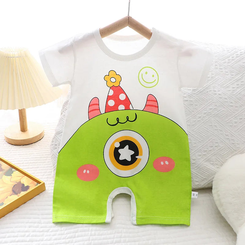 Infant Toddler Crawling Clothes Cotton Summer Boys Girls Thin Baby Short Sleeve Romper Children's Onesie