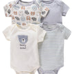 4PCS Newborn Infant Romper Short Sleeve Round Neck Cartoon Animal Flowers Print Bodysuit Onesies For Baby Boys And Girls Clothes