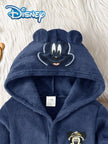 【Officially Licensed】Disney Mickey Mouse Spring and Autumn Style Baby Boy Home Robe Cute Cartoon Mickey Mouse Head Print Belted Hooded Robe Children's Daily Casual Skin-Friendly Soft Warm Comfortable Children's Clothing B