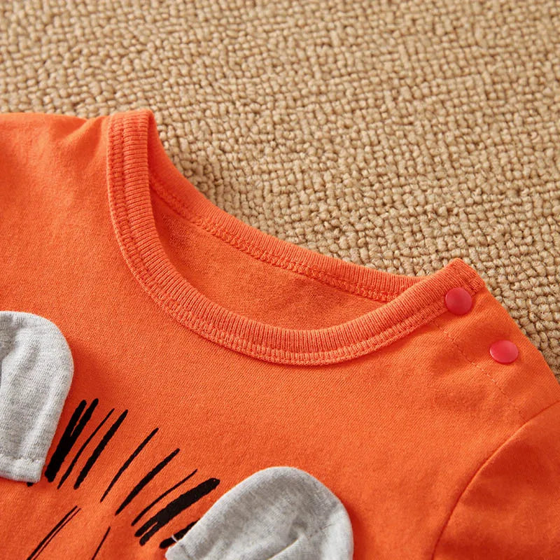 طقم قطني أنيق بأكمام طويلة وبنطال بنقشة أسد برتقالي، مناسب للأطفال حديثي الولادة من عمر 0-18 شهرًا، مناسب لفصلي الربيع والخريف، برقبة دائرية.