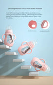 Glass Baby Bottle with Straw Wide Mouth Glass Silicone Handle Shatter Resistant and Autoclavable BPA Free