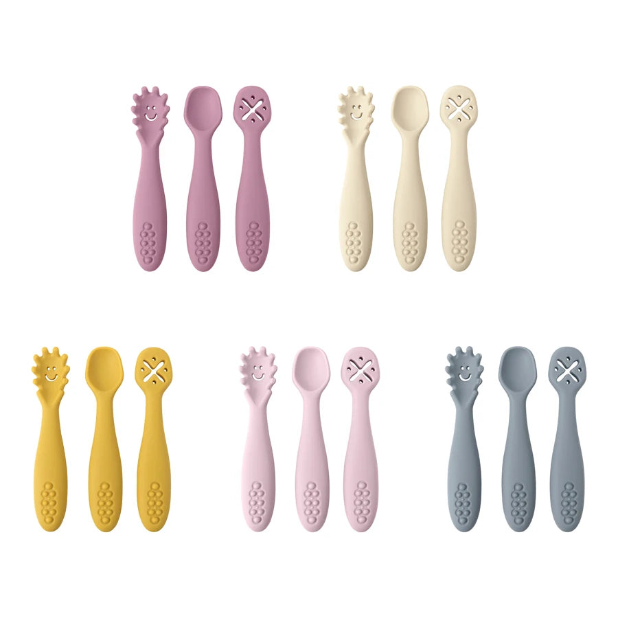 طقم ملاعق أطفال لطيفة للتعلم مكون من 3 قطع، طقم ملاعق إطعام للمواليد، مغرفة للأطفال الصغار، أدوات مائدة للأطفال للفطام