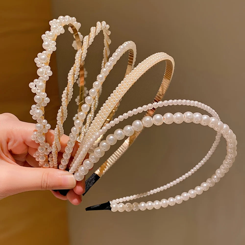 5 Pieces of Girls' Princess Hair Accessories, Children's Imitation Pearl Hairbands, Birthday Hairpins, Baby Flower Girl Headbands