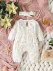 Baby Girls Summer Long Sleeve Printing Love With Bowknot  For Casual Daily Cotton Jumpsuit