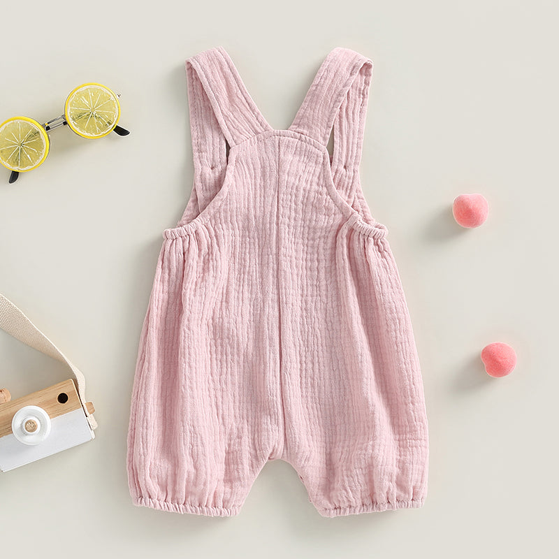 pudcoco Baby Summer Suspenders Jumpsuit Solid Color Sleeveless Romper with Pockets for Newborn Infant Boy Girls