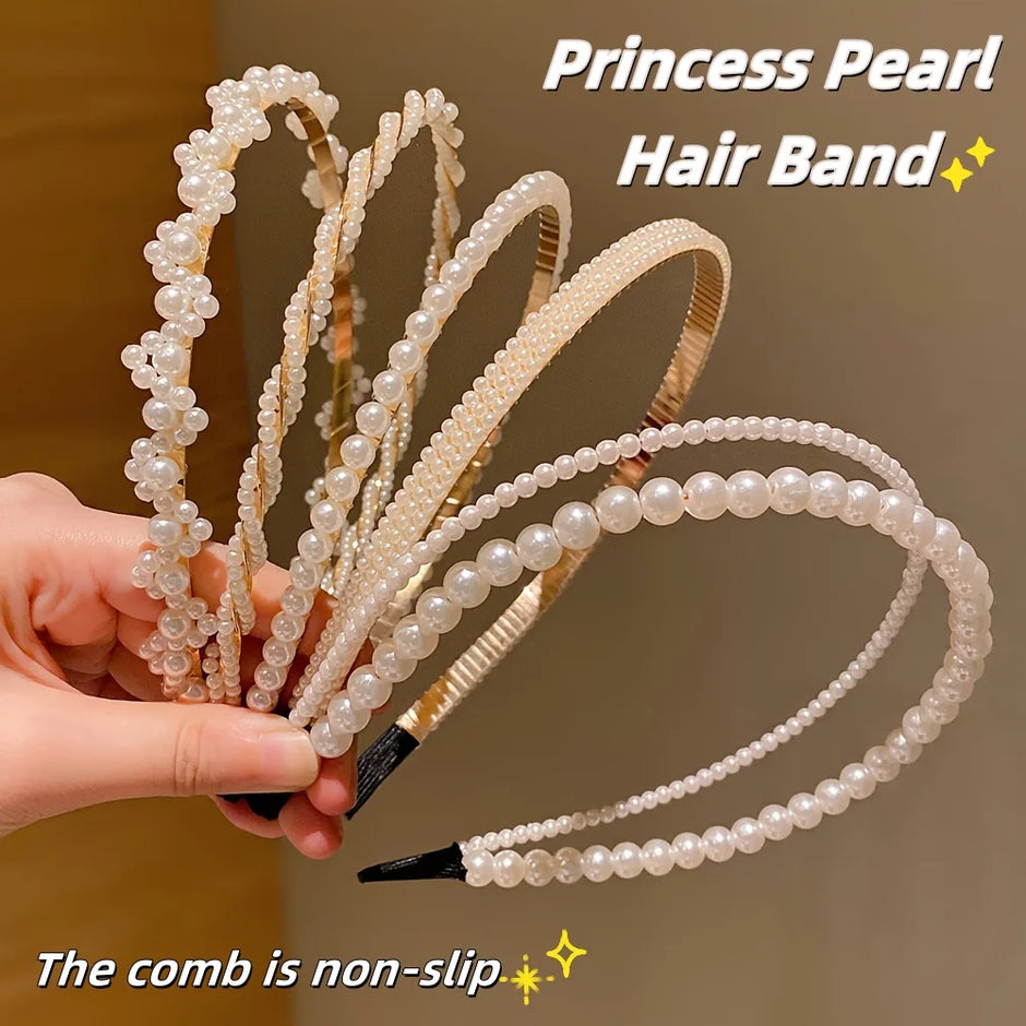 5 Pieces of Girls' Princess Hair Accessories, Children's Imitation Pearl Hairbands, Birthday Hairpins, Baby Flower Girl Headbands