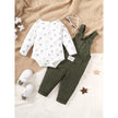 3-24 Months Toddler Baby Boy 2PCS Clothing Set Bear Print Bodysuit with Green Overall Fashion Cute Autumn and Winter Costumes