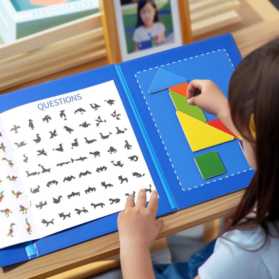 Wooden Jigsaw Magnetic Tangram Puzzle Book Educational Toys For Children Baby Kid Portable Montessori Learning Intelligence