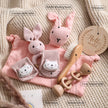 Let's Make Baby Bath Toy Set Double Sided Cotton Blankets Crochet Rattle Wooden Ring Infant Teether Bath Brush For Newborn Gift