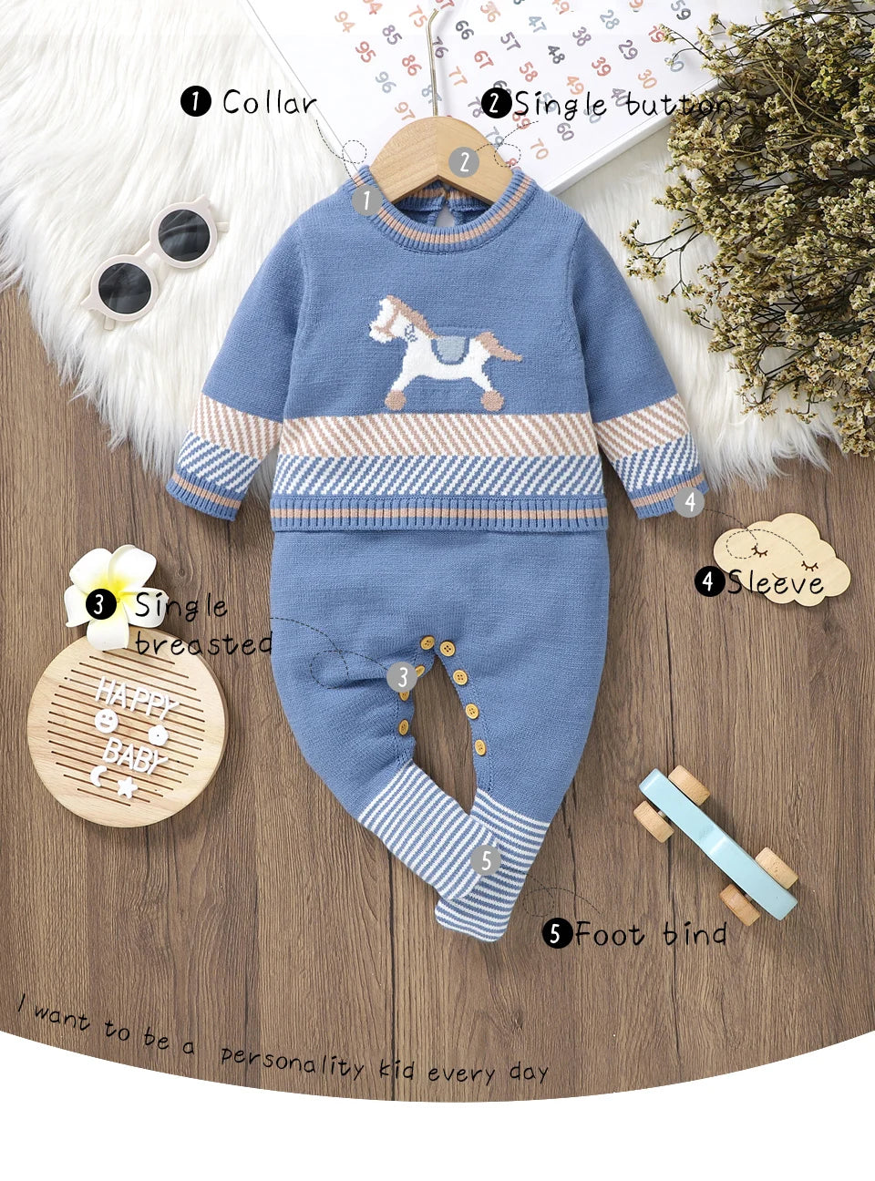 Baby Rompers Blue Long Sleeve Knit Newborn Boys Jumpsuits Playsuits Autumn Winter Infant Unisex Outfits One Pieces Kids Costumes
