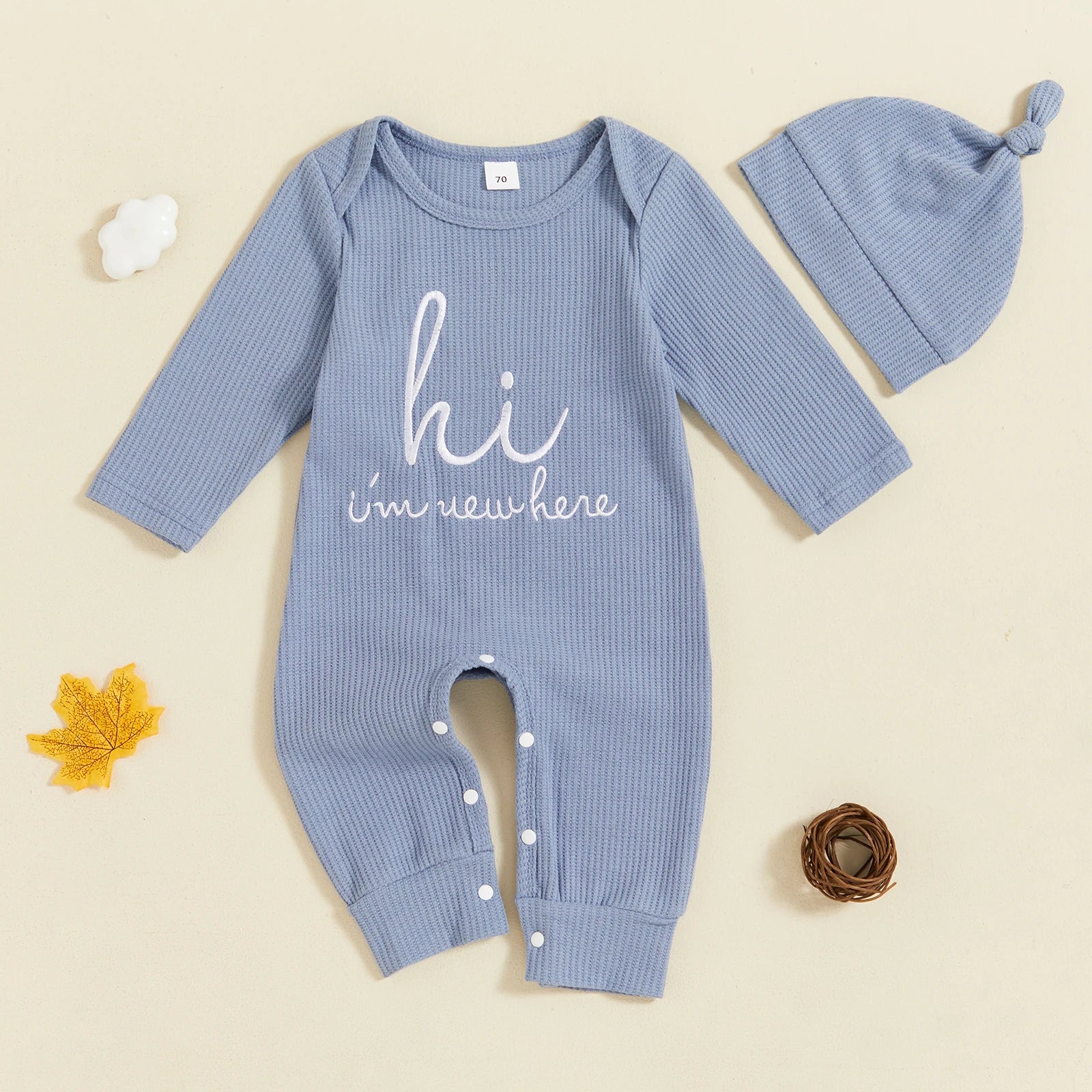 Citgeett Autumn Infant Baby Boy Romper Casual Letter Print Long Sleeve Jumpsuit Beanies Hat Set Fall Outfit Clothes