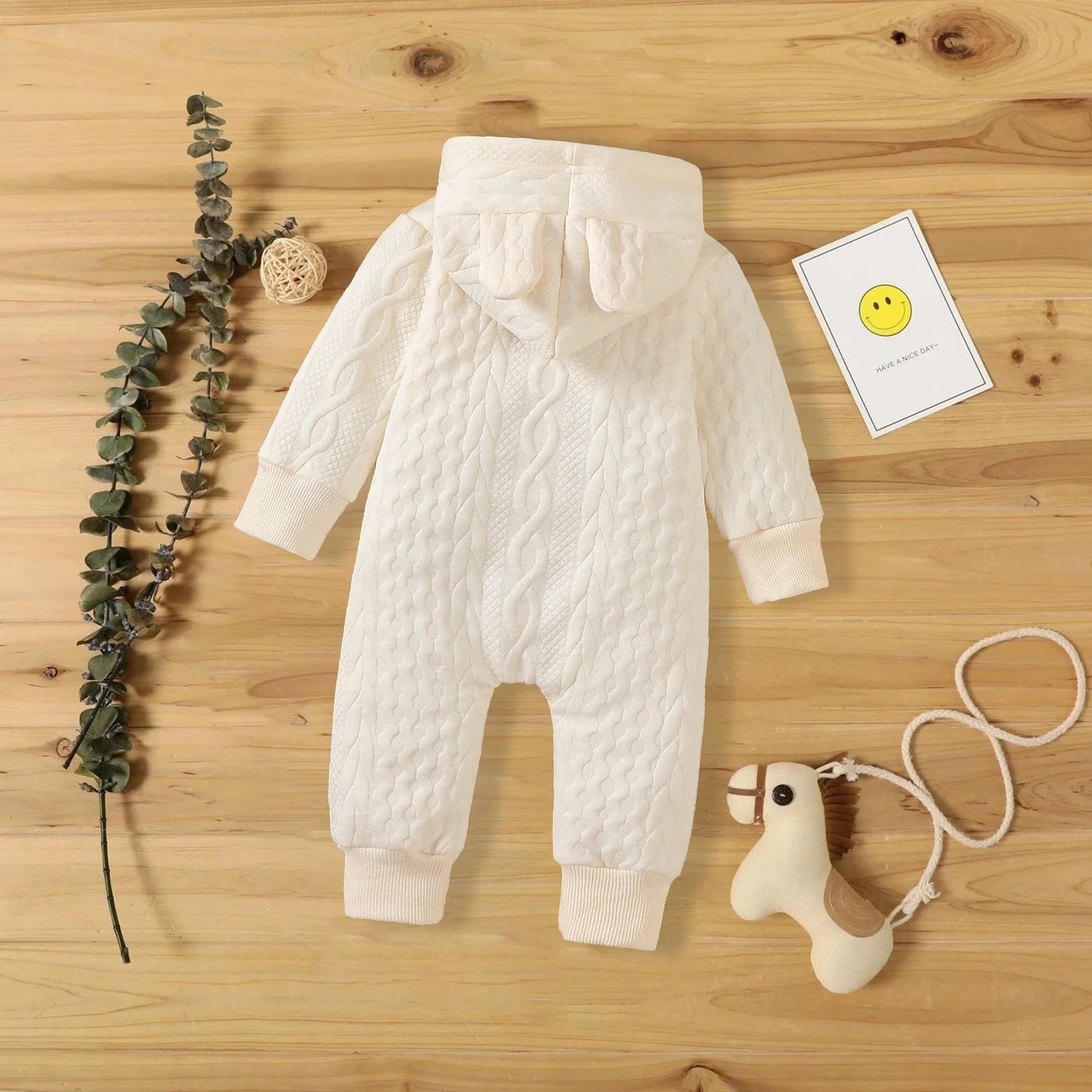 0-18 Month Newborn Baby Romper Boys Girls Cute Ears Solid Hooded Long Sleeve Baby Bodysuit Clothes Infant Autumn&Winter Costumes