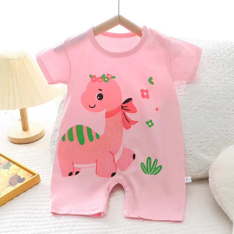 Infant Toddler Crawling Clothes Cotton Summer Boys Girls Thin Baby Short Sleeve Romper Children's Onesie