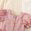 (0-3 Years Old) Summer Baby Girl Cotton Color Plaid Bubble Sleeve Top And Shorts Set Cute Princess Style Two-Piece Set For Girls